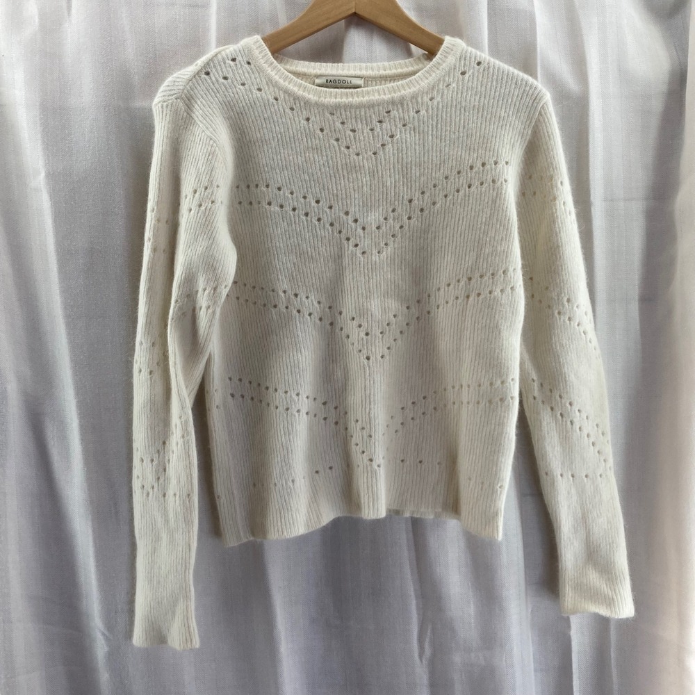 Ragdoll Los Angeles Cream Angora Blend‎ Knit Chevron Sweater - Size S